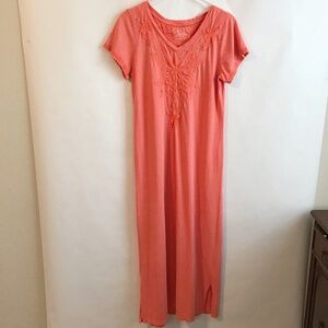 Athleta Caite Floral Embroidered V-Neck Maxi Dress Size S 100% Cotton Pink